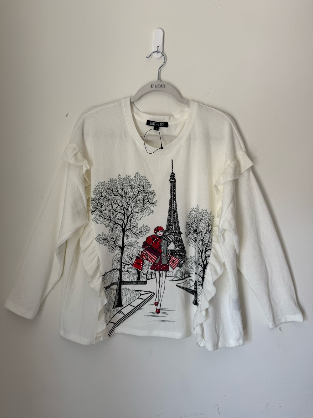 LOVE + LACE winter shopping in Paris Eiffel Tower sweater